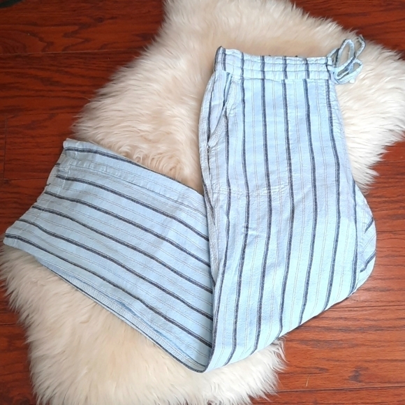 Per Se Pants - Per Se Linen Blend Wide Leg Striped Pants